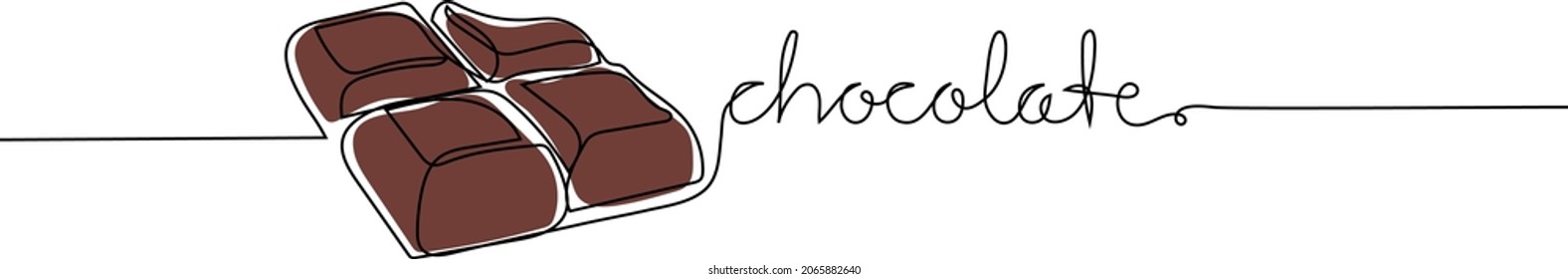 Continuous Line Drawing Of Chocolate Pieces With Text CHOCOLATE. Minimalistic Art.