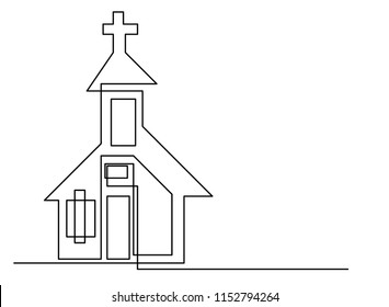 Continuous line drawing of Christian churches building concept, symbol, construction, vector illustration simple.