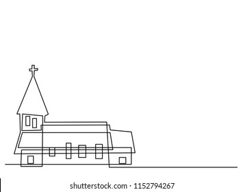 Continuous line drawing of Christian churches building concept, symbol, construction, vector illustration simple.