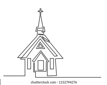 Continuous line drawing of Christian churches building concept, symbol, construction, vector illustration simple.