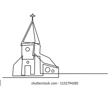 Continuous line drawing of Christian churches building concept, symbol, construction, vector illustration simple.