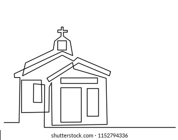 Continuous line drawing Christian churches building concept  symbol  construction  vector illustration simple 