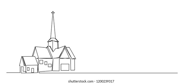 Continuous Line Drawing Christian Churches Building Stock Vector ...