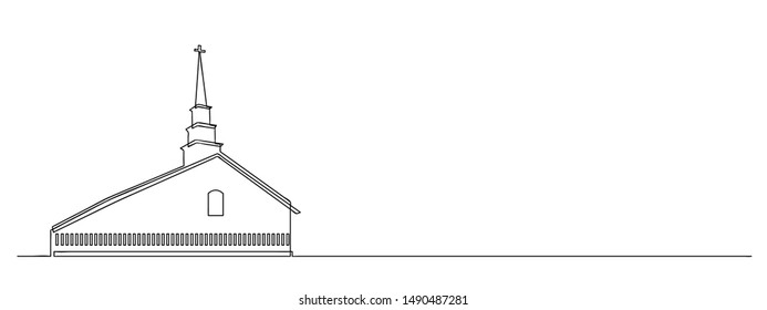 Continuous line drawing of Christian churches building concept, symbol, construction, vector illustration simple.