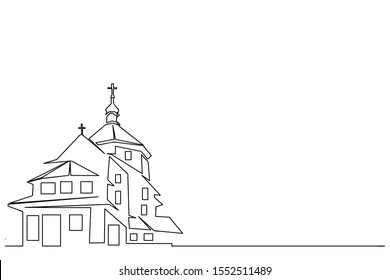 Continuous line drawing of Christian churches building concept, symbol, construction, vector illustration simple.