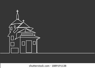 Dibujo continuo de la construcción de iglesias cristianas, símbolo, construcción, ilustración vectorial simple.