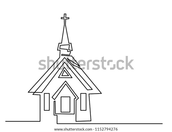 Continuous Line Drawing Christian Churches Building Stock Vector ...