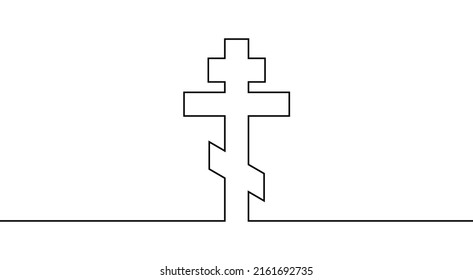 Continuous line drawing of christian cross. Religious cross one line icon. One line drawing background. Vector illustration. Cross black icon
