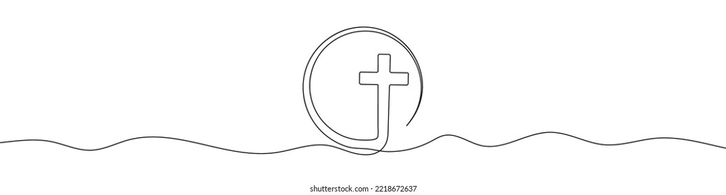 Continuous line drawing of christian cross. Religious cross one line icon. One line drawing background. Vector illustration. Cross black icon