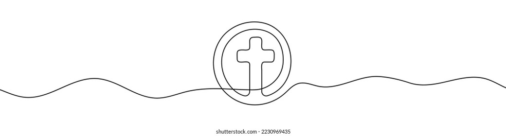 Continuous line drawing christian cross  Religious cross one line icon  One line drawing background  Vector illustration  Cross black icon