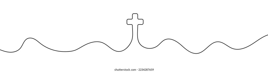 Continuous line drawing of christian cross. Religious cross one line icon. One line drawing background. Vector illustration. Cross black icon