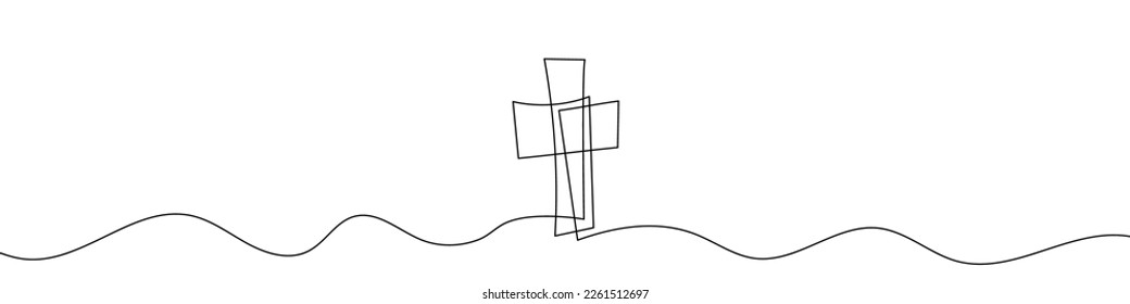 Continuous line drawing of christian cross. Religious cross one line icon. One line drawing background. Vector illustration. Cross black icon