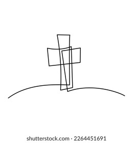 Continuous line drawing of christian cross. Religious cross one line icon. One line drawing background. Vector illustration. Cross black icon