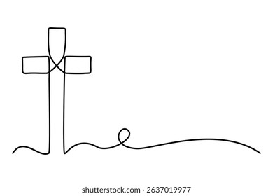 Continuous line drawing of christian cross, Christian cross line icon, Vector illustration design