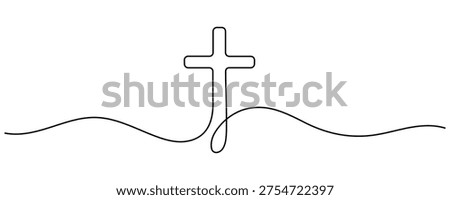 Continuous line drawing of Christian cross. Religious cross one line icon. One line drawing background. Vector illustration. Cross black icon . Editable stroke