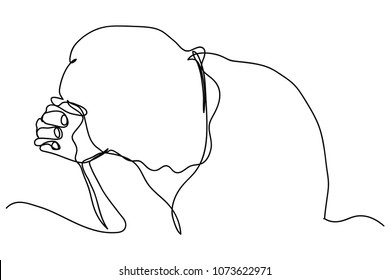 Continuous Line Drawing Of Christian Prayer, Vector Illustration.