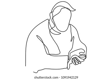 Continuous line drawing of Christian prayer, vector illustration.