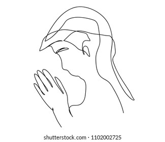 Continuous line drawing of Christian prayer, vector illustration.