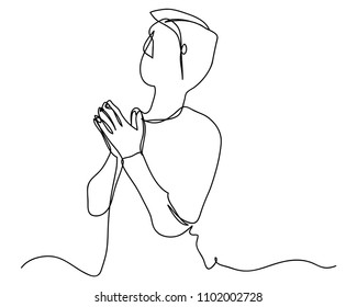 Continuous line drawing of Christian prayer, vector illustration.