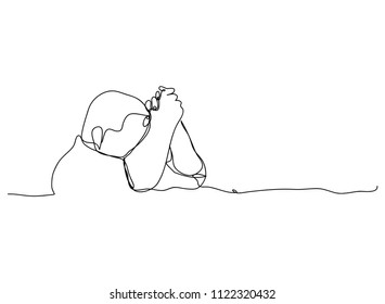 Continuous line drawing of Christian prayer, vector illustration.