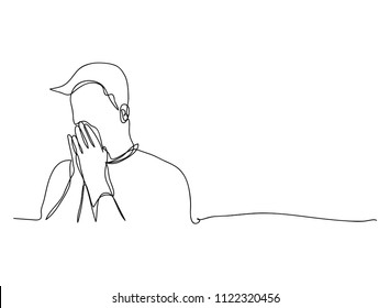 Continuous line drawing of Christian prayer, vector illustration.