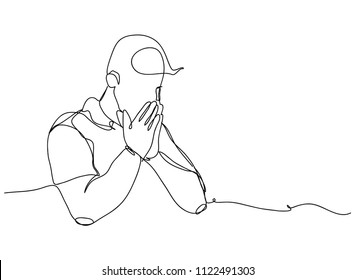 Continuous line drawing of Christian prayer, vector illustration.