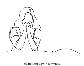 Continuous Line Drawing Of Christian Prayer, Vector Illustration.