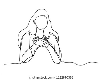 Continuous line drawing of Christian prayer, vector illustration.