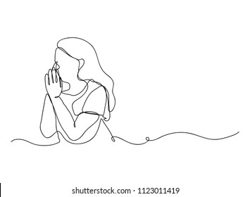 Continuous line drawing of Christian prayer, vector illustration.