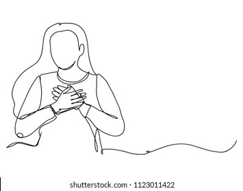 Continuous line drawing of Christian prayer, vector illustration.