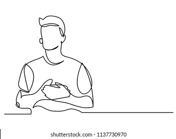 Continuous line drawing of Christian prayer, vector illustration.