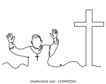 Continuous line drawing of Christian prayer, vector illustration.