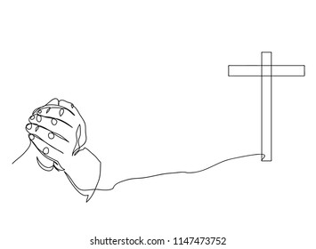 Continuous line drawing of Christian prayer, vector illustration.