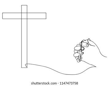 Continuous line drawing of Christian prayer, vector illustration.