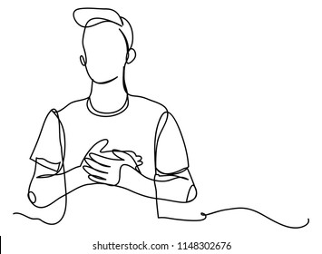 Continuous line drawing of Christian prayer, vector illustration.