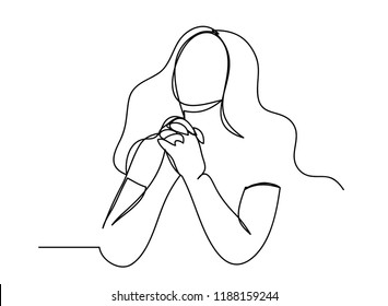 Continuous Line Drawing Of Christian Prayer, Vector Illustration.