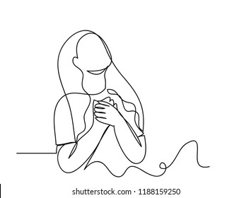 Continuous line drawing of Christian prayer, vector illustration.