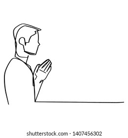 Continuous line drawing of Christian prayer, vector illustration.