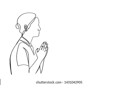 Continuous line drawing of Christian prayer, vector illustration.