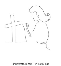 continuous line drawing of christian prayer. isolated sketch drawing of christian prayer line concept. outline thin stroke vector illustration