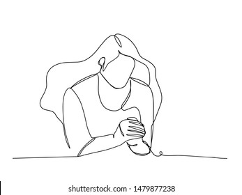Continuous line drawing of Christian prayer, vector illustration.