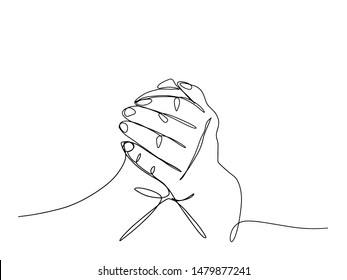 Continuous line drawing of Christian prayer, vector illustration.