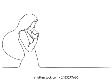 Continuous line drawing of Christian prayer, vector illustration.