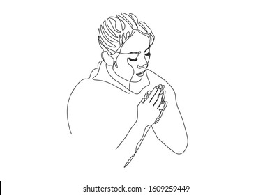 Continuous line drawing of Christian prayer, vector illustration.