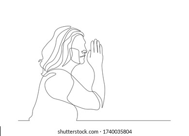 Continuous line drawing of Christian prayer, vector illustration.