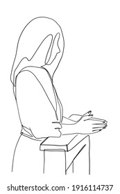 Continuous line drawing of Christian prayer, vector illustration. Hand drawn religious ideas