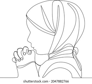 Continuous line drawing of Christian prayer, vector illustration.