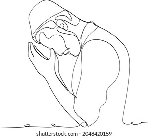 Continuous line drawing of Christian prayer, vector illustration.