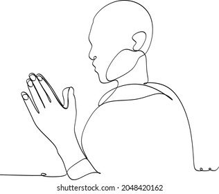 Continuous line drawing of Christian prayer, vector illustration.