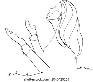 Continuous line drawing of Christian prayer, vector illustration.